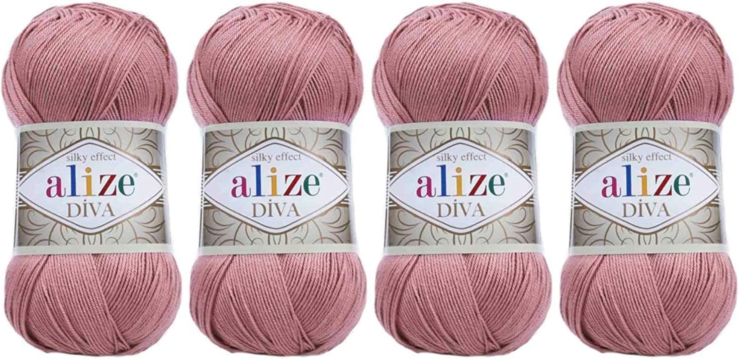 100% Microfiber Acrylic Alize Diva Silk Effect Knitting Sport Crochet Yarn Lot of 4 Ball skeins 400gr 1532yds Color (354 Rose)