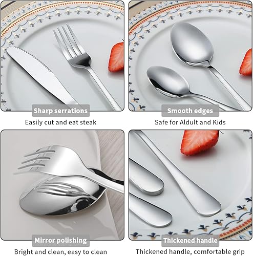 Miniatura 7 de Kyraton Juego de cubiertos de 45 piezas para 8 personas, de acero inoxidable, cucharas y tenedores, aptos para lavavajillas, juego de utensilios