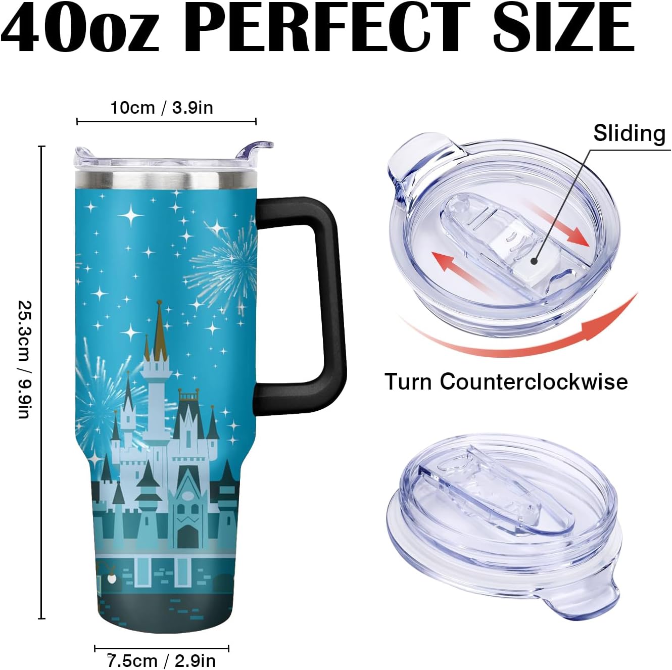 Cute Cartoon Mouse 40 oz Tumbler with Handle and Straw Lid Gift for Boy Girl Water Bottle Travel Cup for Car Drink Cold and Hot Stainless Steel Double Wall Insulated Coffee Mug (dream castle) - Image 2