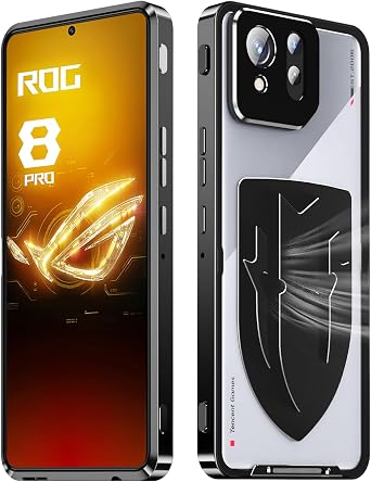 LOVE MEI Shockproof Case Compatible with ASUS ROG Phone 8 Pro/ 8, Metal Frame Bumper Case + Matte PC Back Cover [Ultra Thin] with Lens Protection Black