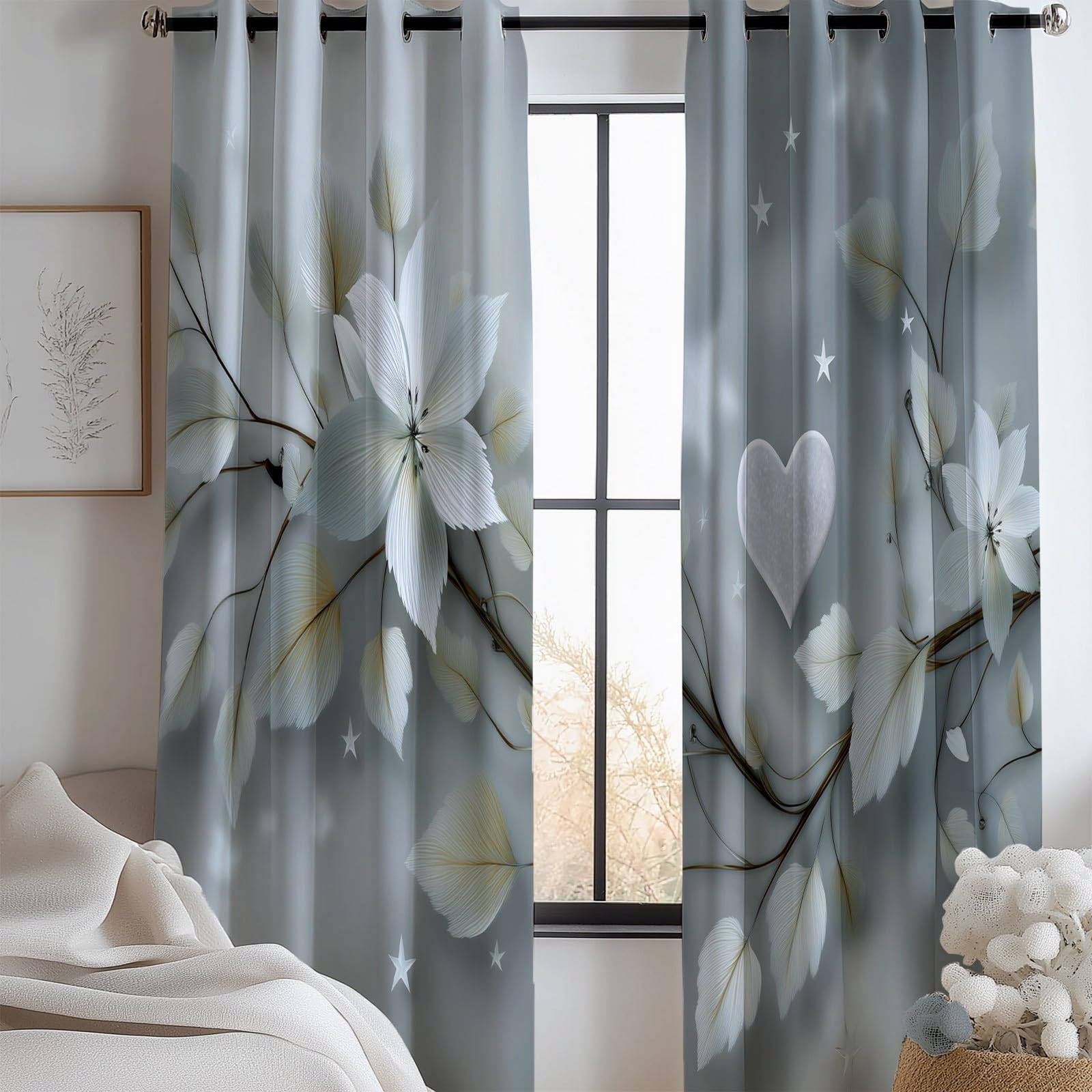 Tende Oscuranti per Interni 2 Pezzi 140x140 cm (LxA), Motivo Floreale Foglie 3D Tenda Coprente per Soggiorno, Termiche Isolanti Grigio Tendaggi per Interno Finestra per Salotto