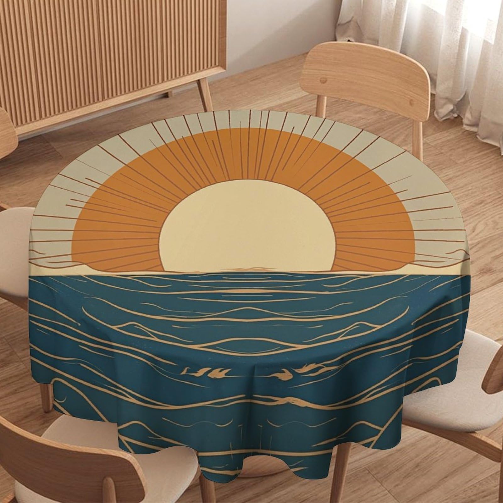 ORDOBO 3D Print Round Tablecloth - Moon Over The Sea Round Countertop Decoration Cover Waterproof Wipeable Dust-Proof For Kitchen Dining Home 127X127Cm