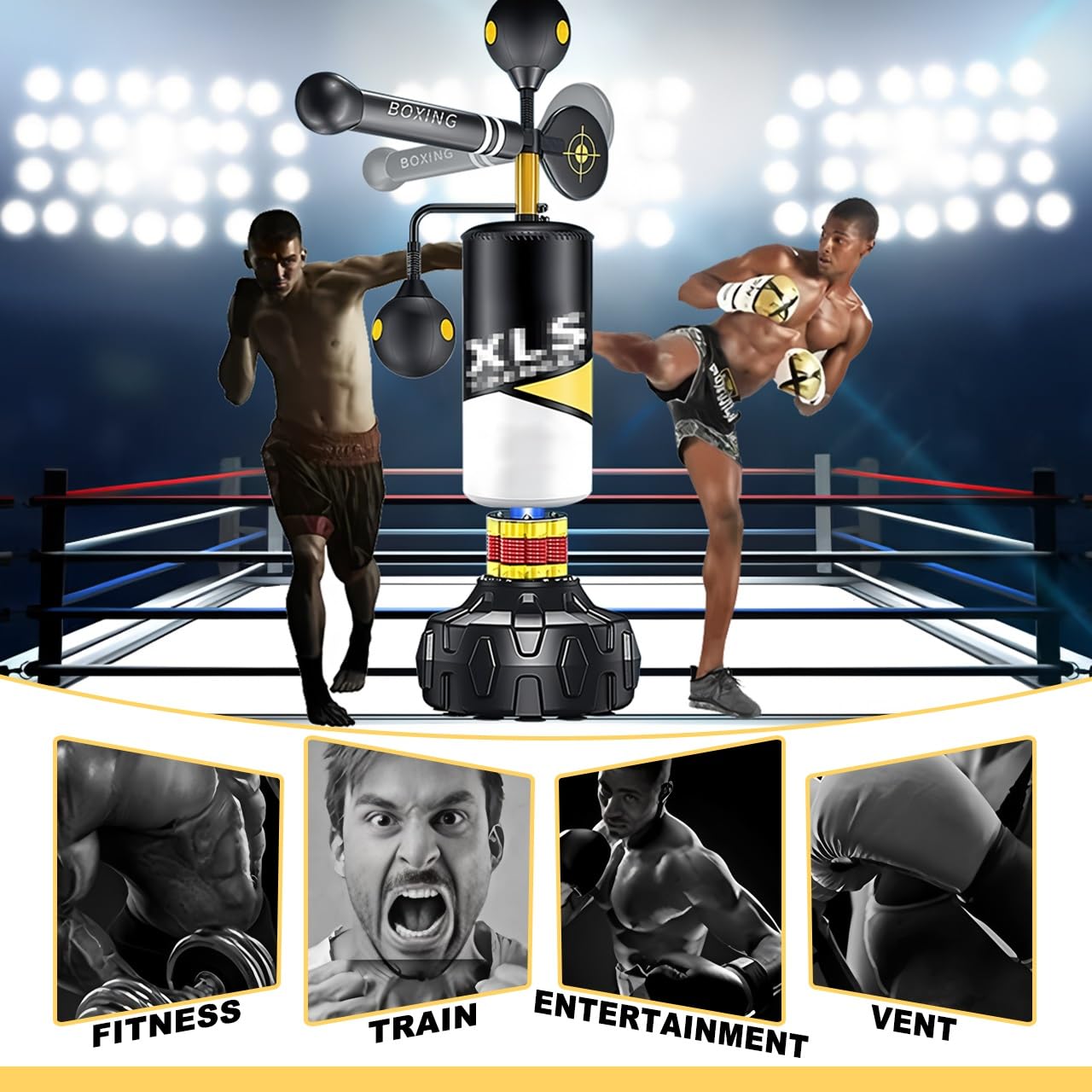JYKM Cobra Reflex Bag With 360° Rotating Arms, Adjustable Height & Secure Suction Base, With 2 Speed Balls, 360° Relax Bar, PU-Wrapped Boxing Bag – Heavy-Duty Punching Bag For MMA And Home Gym Trainin