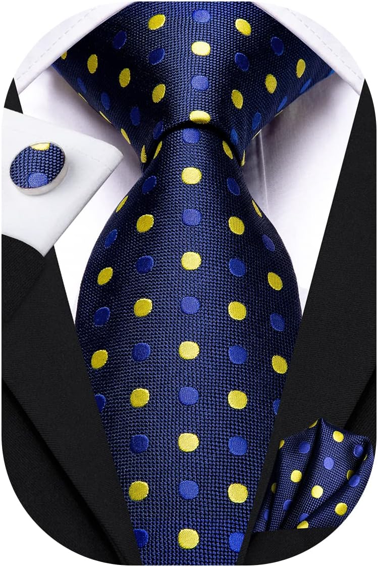 Hi-TieMens Tie Set Silk Necktie Woven Paisley Ties with Pocket Square Cufflinks Set for Wedding Party