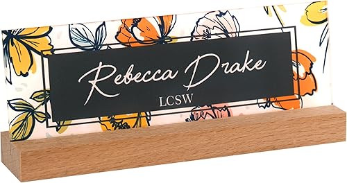 Placa de nombre de escritorio personalizada, decoración de escritorio de oficina grabada personalizada con plexiglás profesional impreso UV,