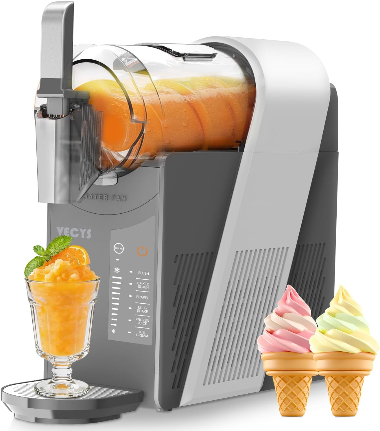 VECYS 6-in-1 Slushie Machine & Frozen Drink Maker for Home, with Medical-Grade High-Impact Jar (BPA-Free), 10 Level Texture Control, 60-Min Fast Freeze, 50.7 fl oz, Grey