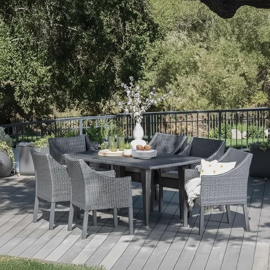 LOCCUS 7-Piece Outdoor Patio Dining Set, Rattan Wicker Dining Table & 6 Chairs Conversation Set for Garden, Balcony, Backyard & Poolside (Dark Brown)-image-49