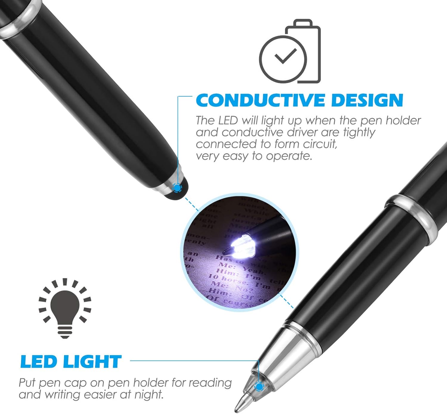 LED Pen Light Flashlight Lighted Tip Pen 2pcs Lighted Tip Pens, Creative LED Ballpoint Pens Writing Pens with Light for Writing in The Dark (Black) LED Ballpoint Pen Flashlight Writing Pen