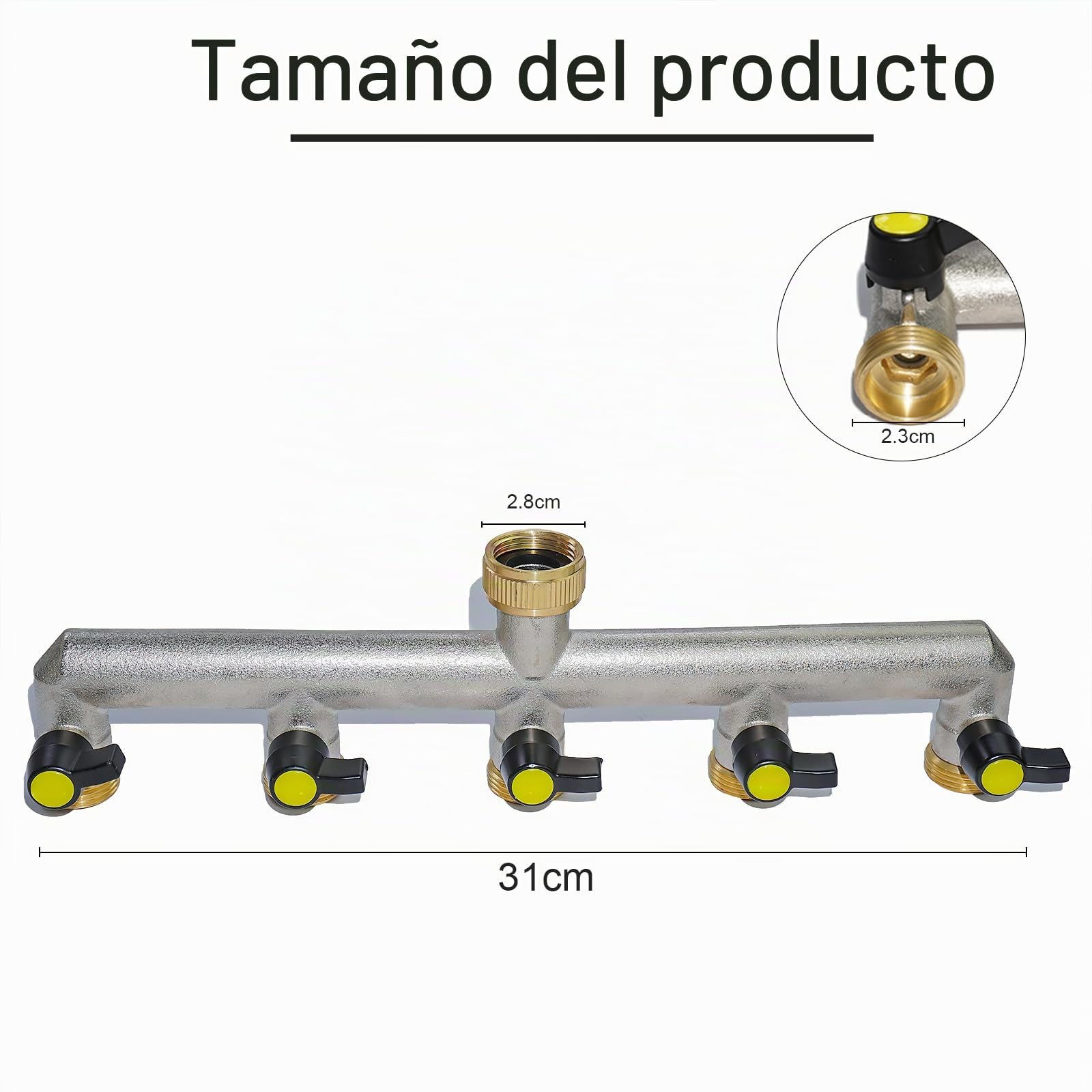 RoseFlower Divisor de Manguera de 5 Vías de Latón con Válvula Independientes, 3/4" Divisor de Manguera de Jardín - Bifurcador Grifo Jardin Distribuidor y Adaptador para jardinería, Riego doméstico
