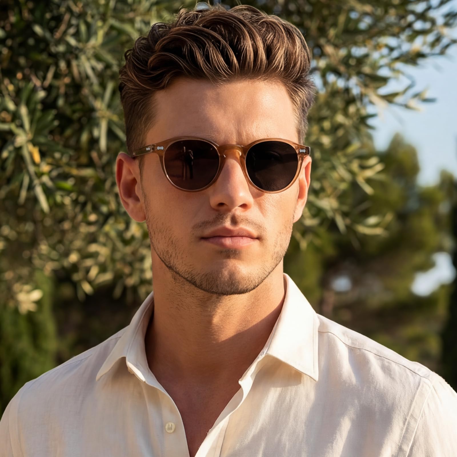 CARFIA Sonnenbrille Herren Polarisiert Retro Rund Acetat-Rahmen | UV400 Schutz Modebrille，Ideal Für Fahren & Angeln, Klassisches Design