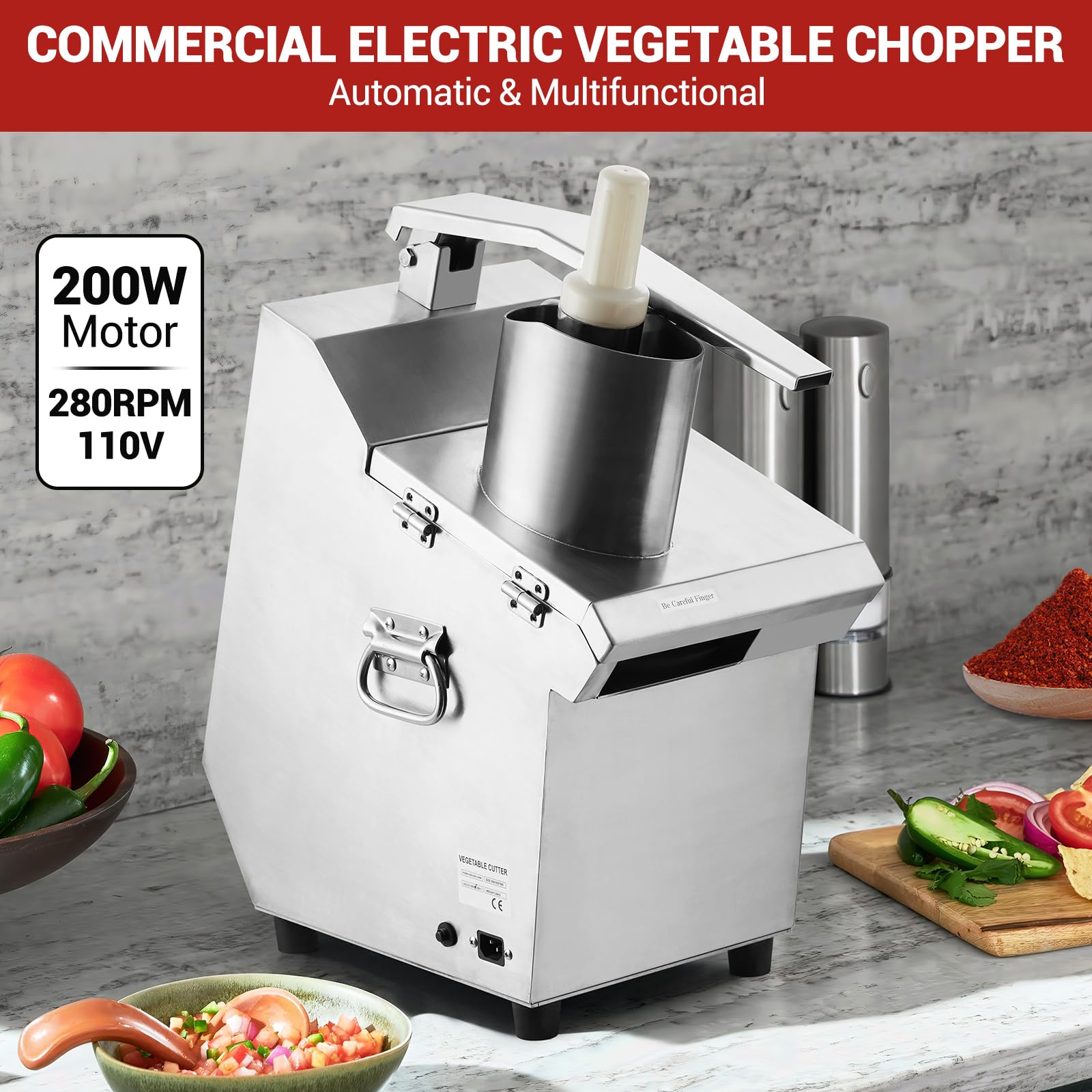 Takywep - Procesador de alimentos comercial de 550 W con 2 agujeros de alimentación, procesador eléctrico de verduras de acero inoxidable desmontable, 5 cuchillas de 3 mm/4 mm/7 mm trituradas y