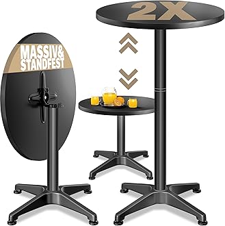 CASARIA® 2x 2-in-1 Adjustable Height Folding Bar Table | 70x115cm Round Weatherproof Aluminium Outdoor Indoor Camping Balcony Furniture | Bistro Side Table Black