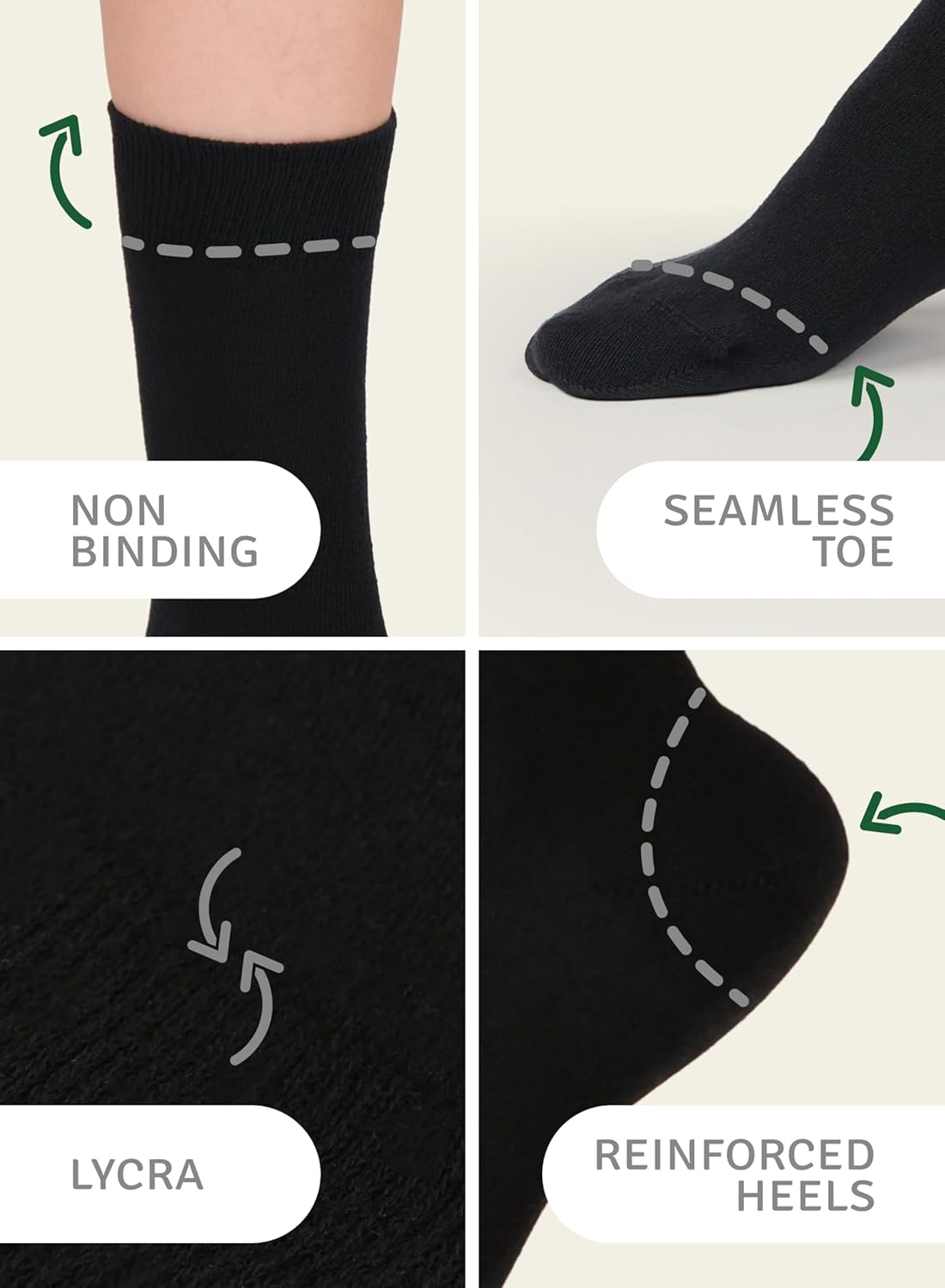 Women's Cotton Crew Socks, Plain Color, Regular Fit | Soft Casual Socks for Trouser | Shoe Size: 6-9/9-12 (4 Pairs) - Image 2