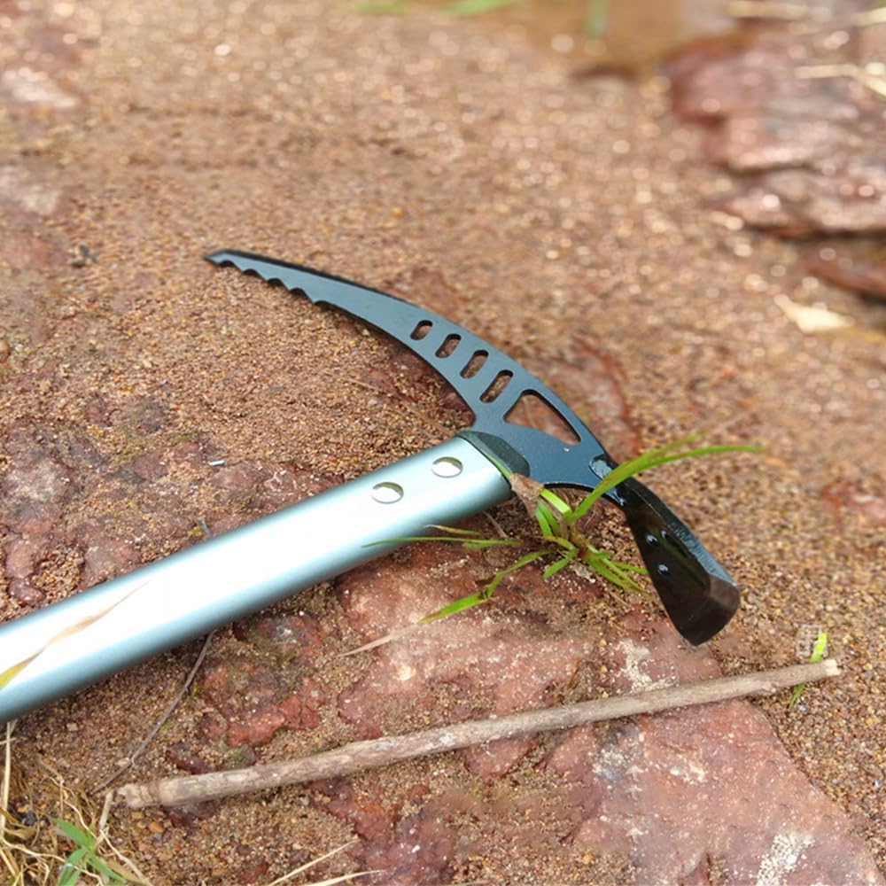Outdoor Camping Ice Axe Walking Pick for Camping Aluminum Alloy Mountaineering Axe Glacier Climbing Tool Lightweight Design,70 Cm Gray