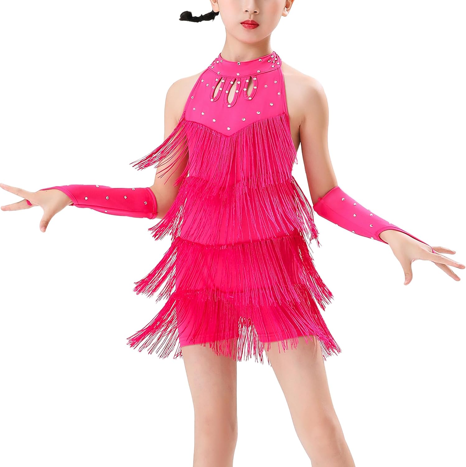 Happy Cherry Girls Latin Short Bodysuit Dress Sleeveless Tassels Dancewear Samba Rumba Jazz Cha Cha Dance Costume 3-14Y
