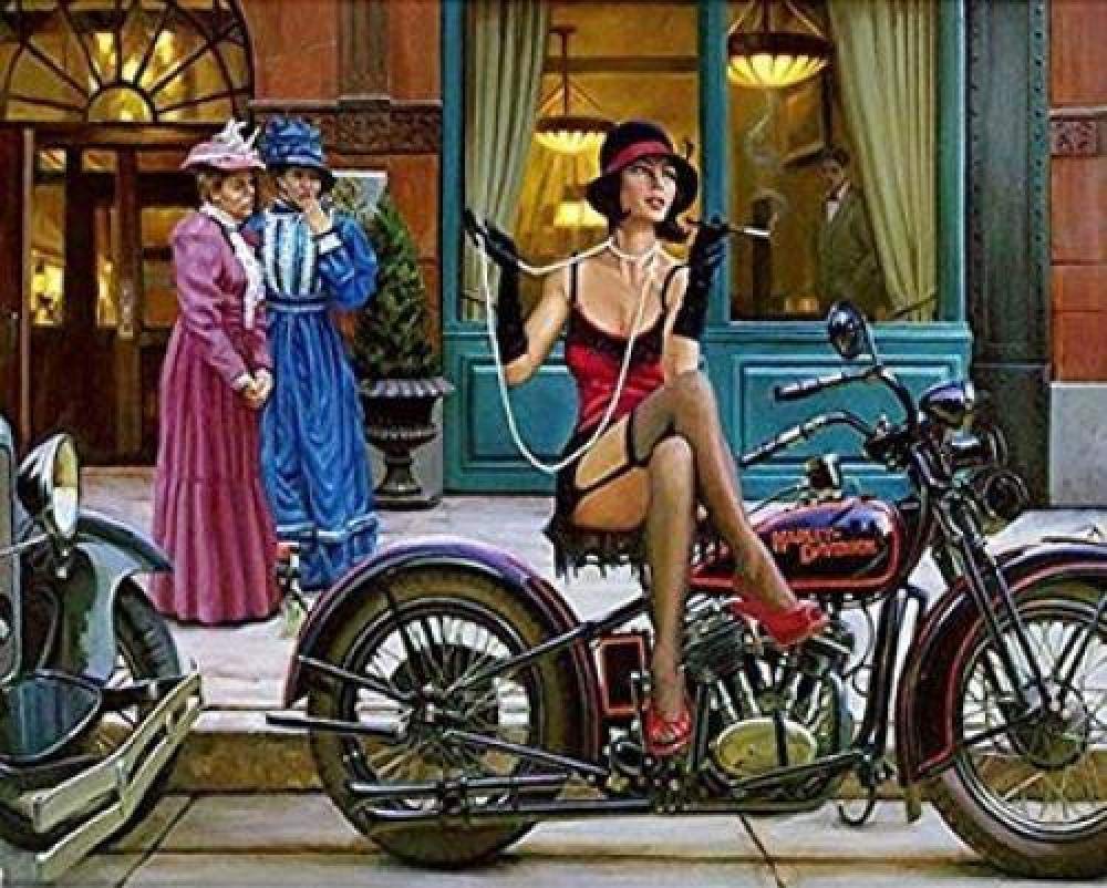 Peinture diamant 5D moto et fille sexy broderie diamant complet 50x60 cm