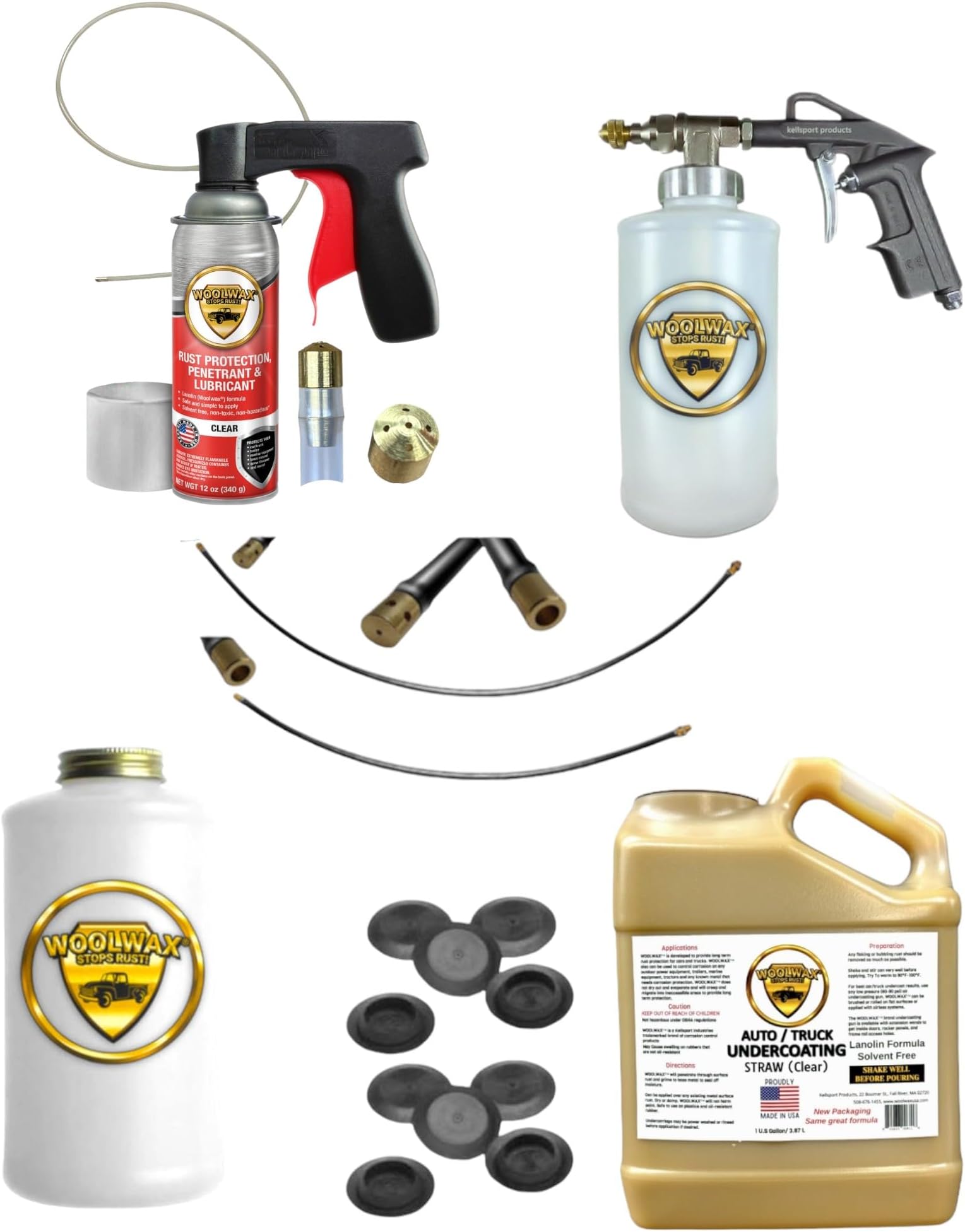 1 Gallon Undercoating Kit Bundle w/PRO Gun & 2 Wands. Straw(Clear) Color.