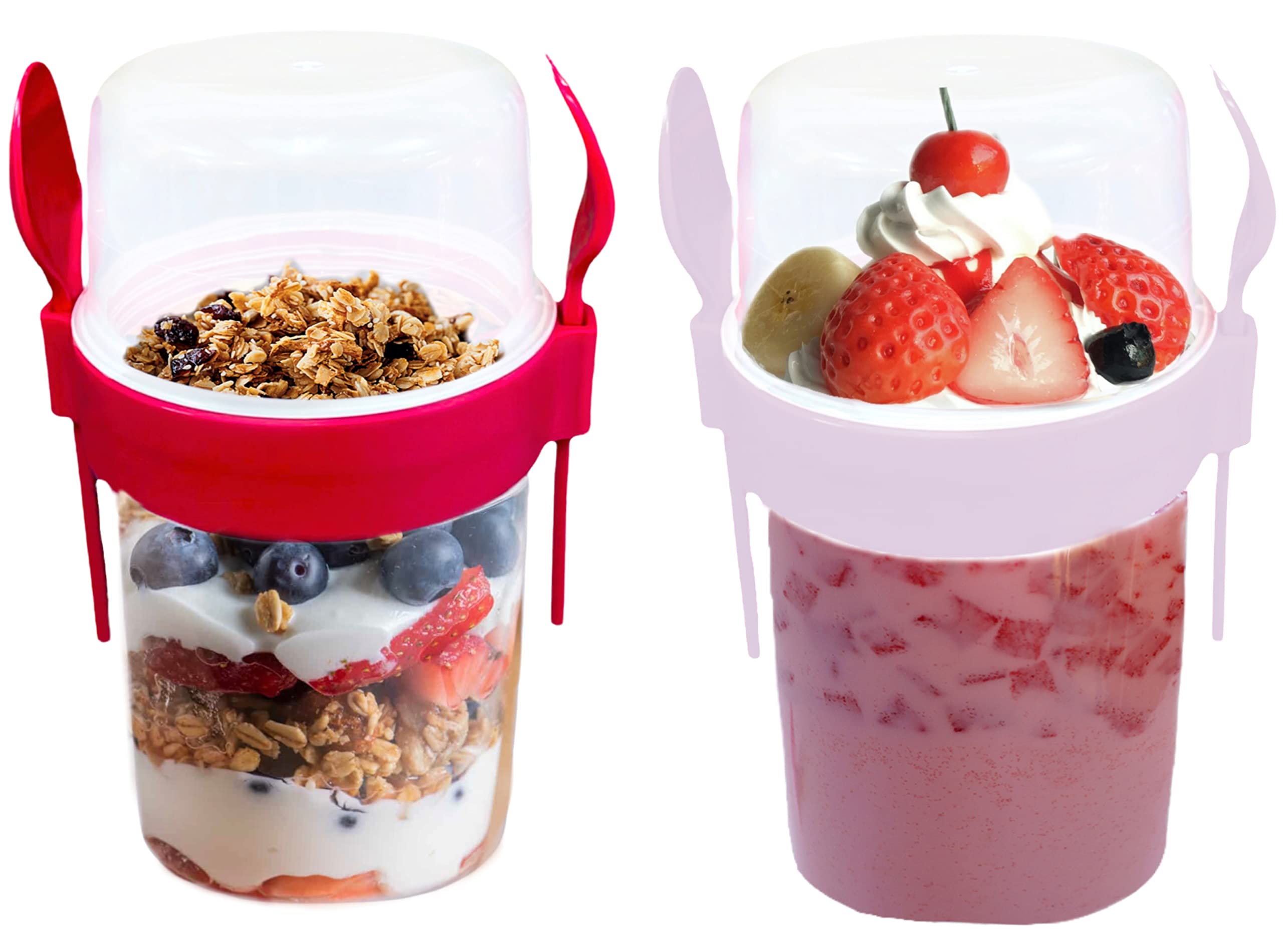 4All 2PCs Reusable BPA Free Museli Pots 800ml Yoghurt Cup with Spoon & Fork Breakfast Pots to GO Cereal On the Go Dishwasher Safe Oatmeal Jars