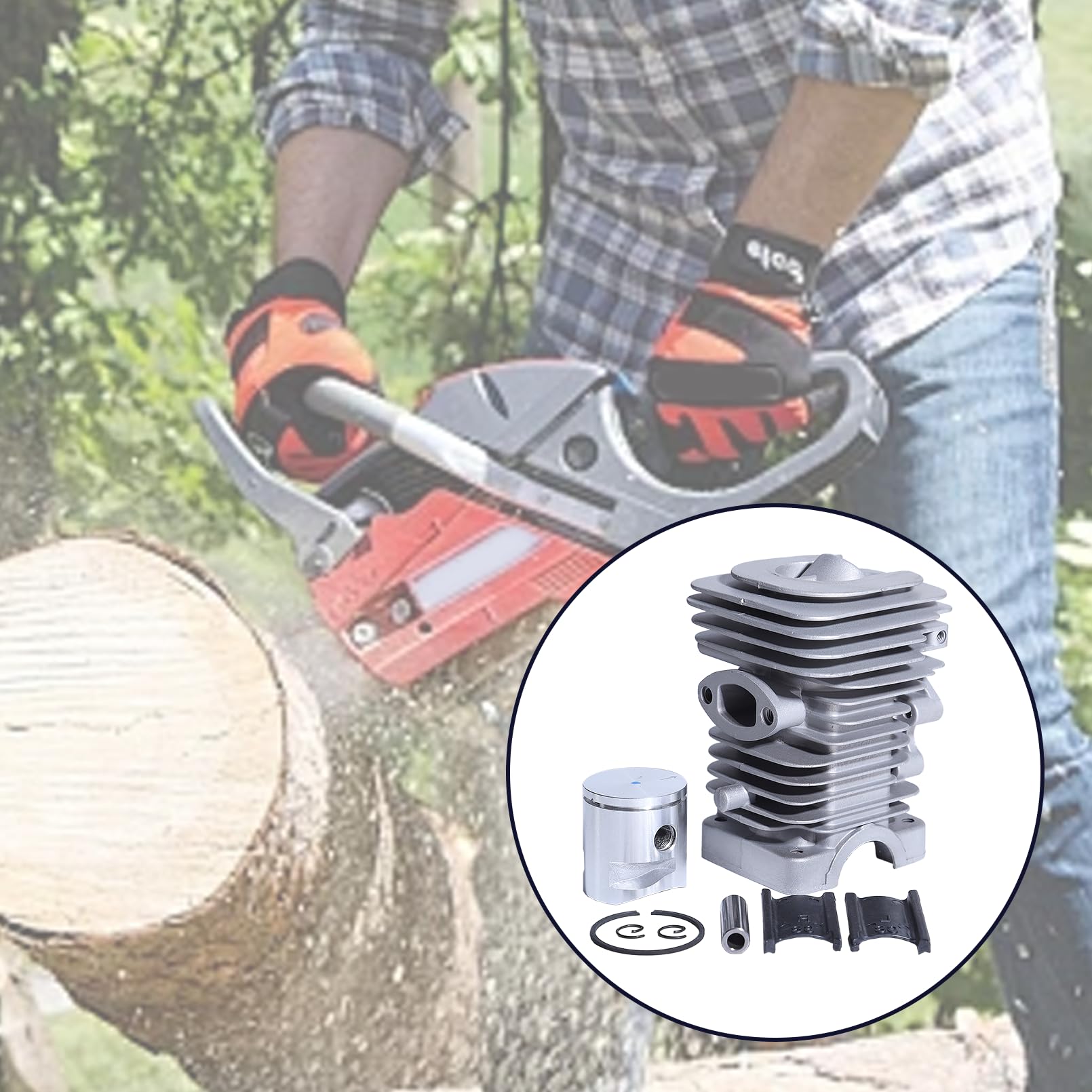 Kit de cilindro y pistón de 39 mm para Husqvarna 235, 236, 240, 235E, 236E y 240E, Incluye bujía, rodamiento de cigüeñal y juego de juntas para motosierras Repuestos, sustituye a 577831101