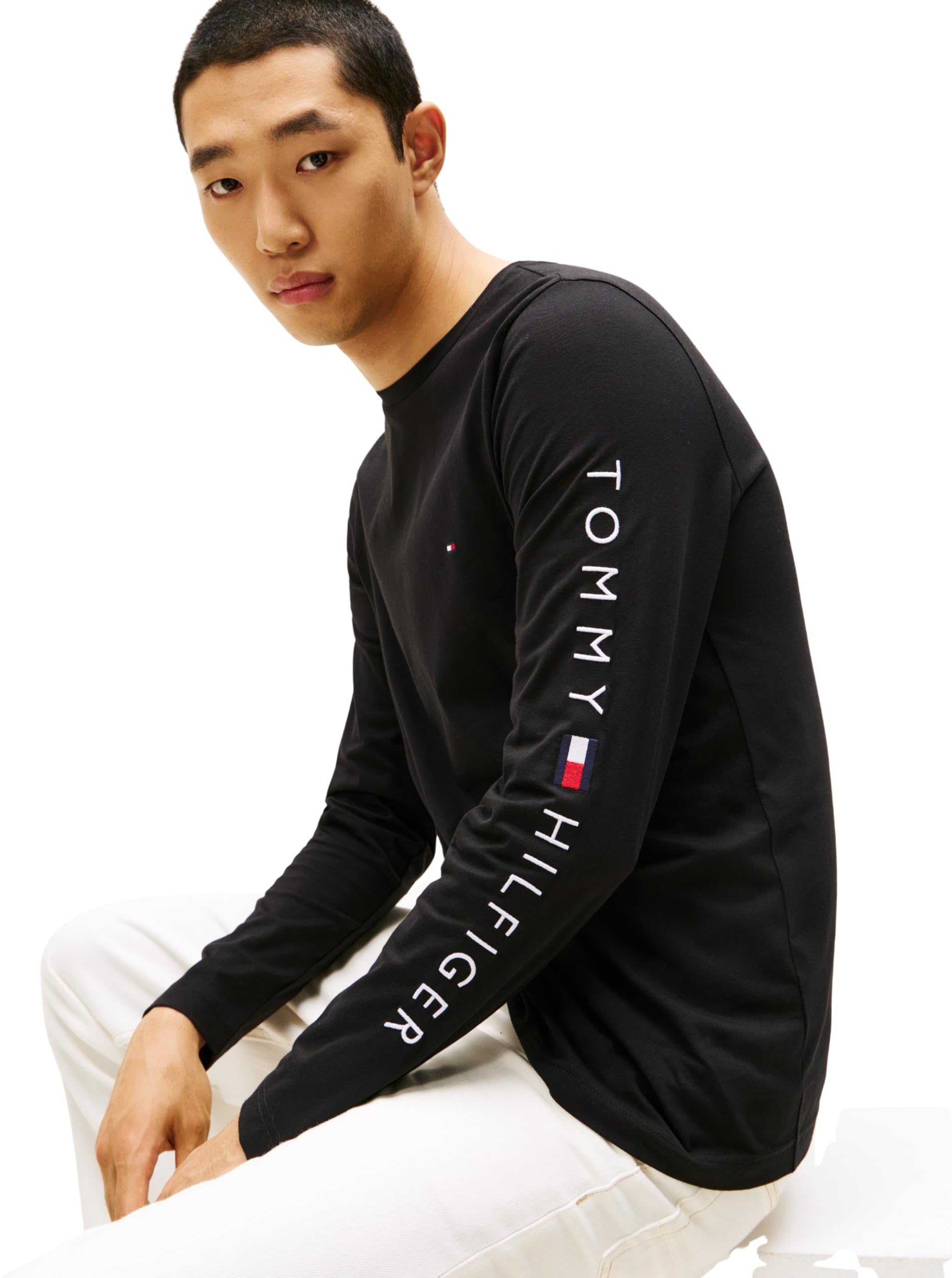 Tommy Hilfiger Camiseta de Manga Larga Hombre Tommy Logo Long Sleeve Tee con Cuello Redondo Slim Fit