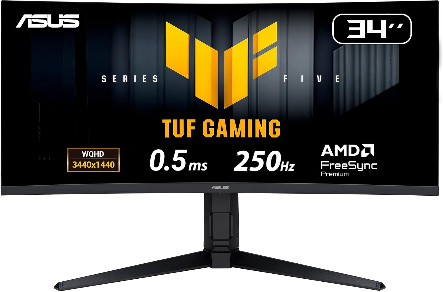 ASUS TUF Gaming VG34WQML5A 34 Inch 1440p 250Hz Ultrawide HDR Gaming Monitor | ELMB Sync, 0.5ms, 1500R Curve, 95% DCI-P3, FreeSync Premium, Gaming AI, DisplayHDR 400, Ergonomic Stand, for PS5 and Xbox