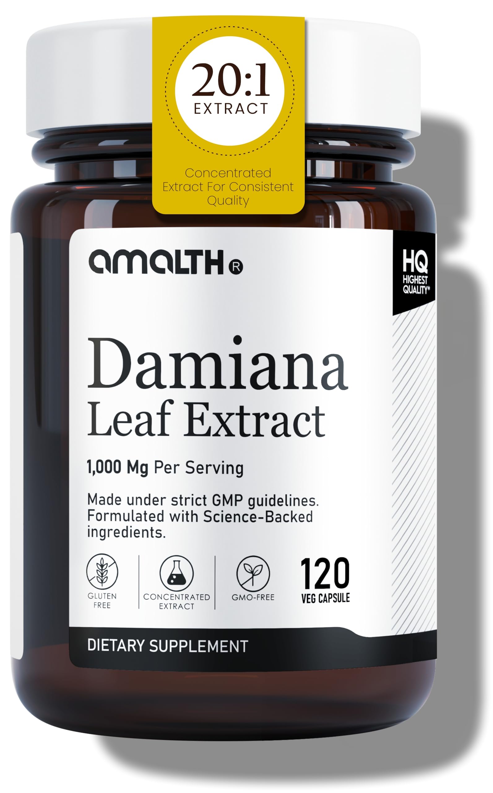 AMALTH Damiana Leaf Extract |1000 mg | 120 Damiana Capsules | Non-GMO, Gluten Free | Turnera Diffusa Organic Damiana Herb & Damiana Powder Supplement | Supports Wellness with Damiana