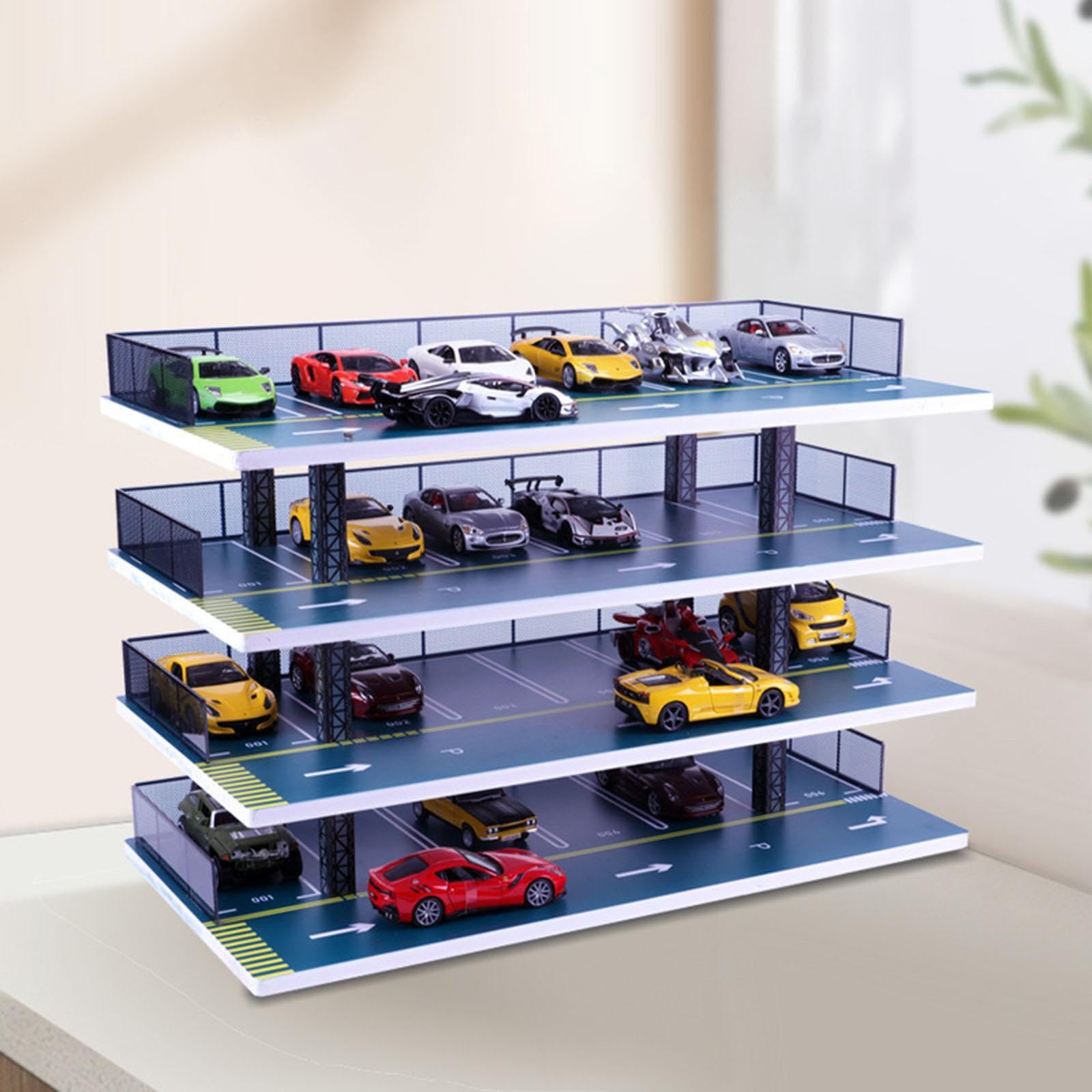 26 132 Spielzeugauto Vitrinen Modellbaukasten für individuelle Fahrzeuganordnung. Jede Ebene bietet Platz für bis zu 9 Diecast Modellautos im, Blau, 4 Schichten