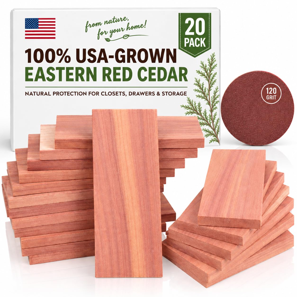 100% Natural Red Cedar Blocks for Clothes Storage, 20 PCS Drawer Freshener, Cedar Blocks for Closet, Storage Bags, Cabinets