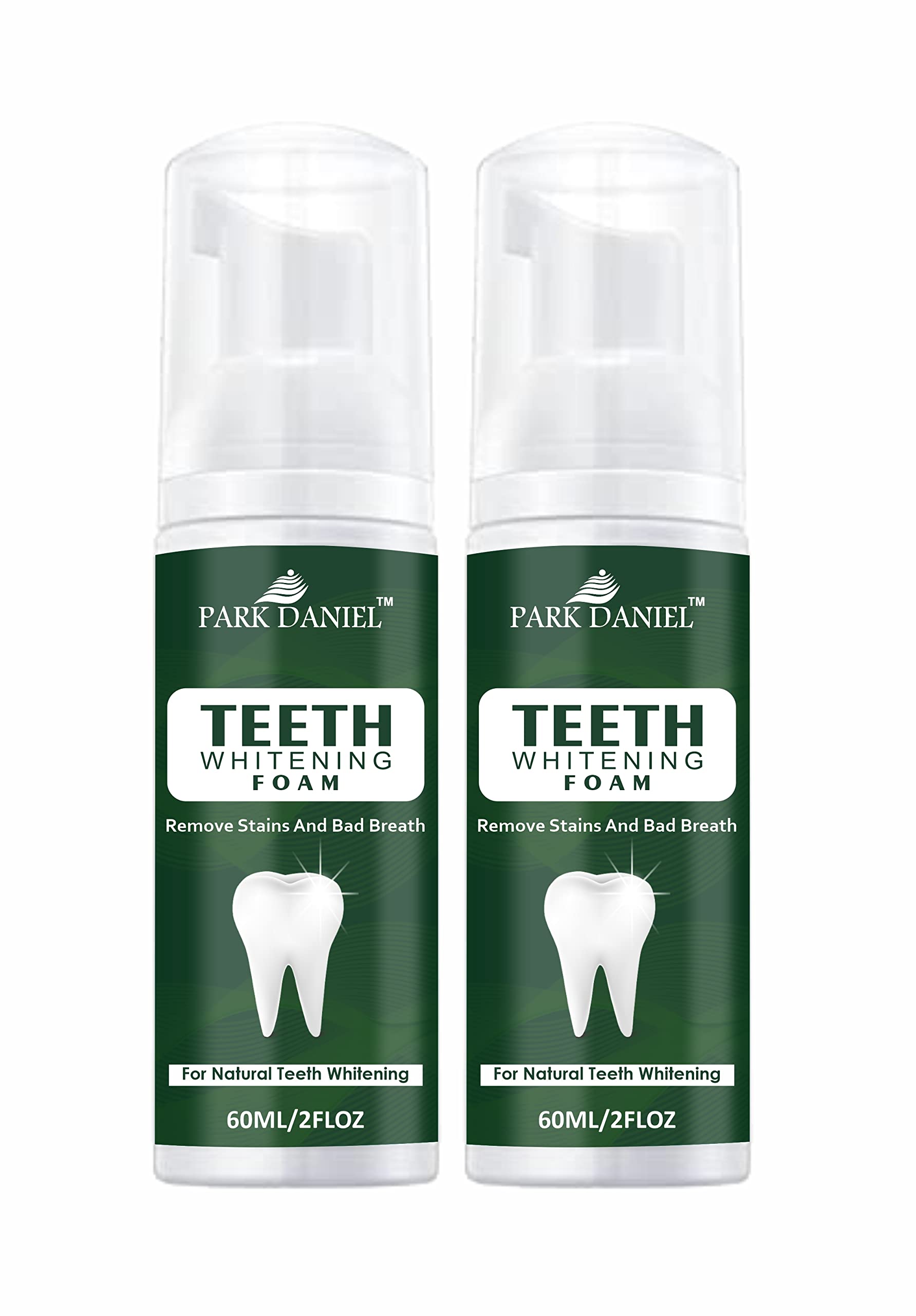 Park Daniel Natural Teeth Whitening Foam Cleaner (Pack of 2, Each 60 ml)|Teeth Whitening Foam Paste for Women and Men Brightens Teeth, Removes Odour Natural Teeth Cleaning Foam for Yellow Teeth|