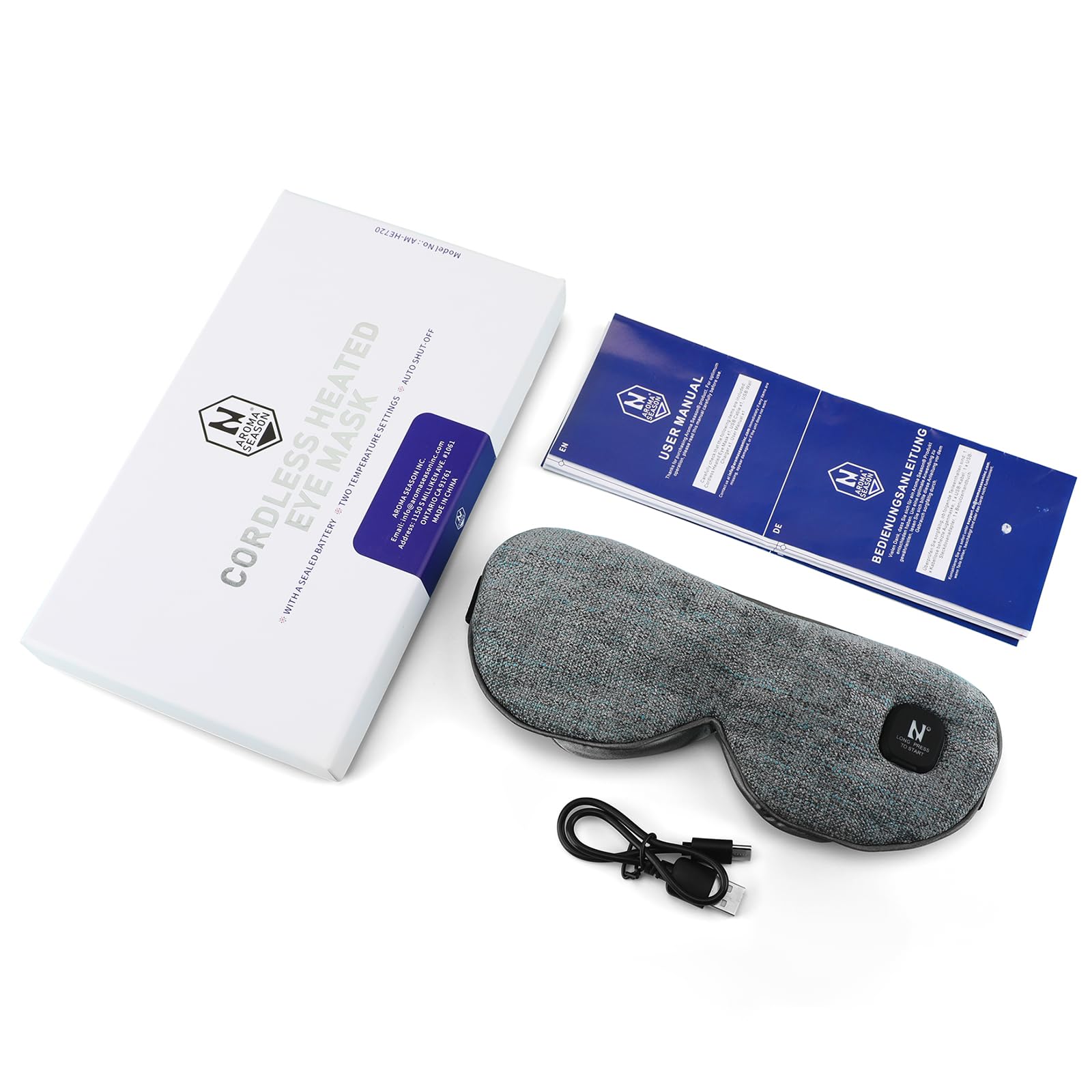 Masque chauffant yeux pour les yeux secs, masque yeux chauffant avec 3 niveaux de chaleur, masque de sommeil pour homme et femme, 1000mAh sans Adaptateur