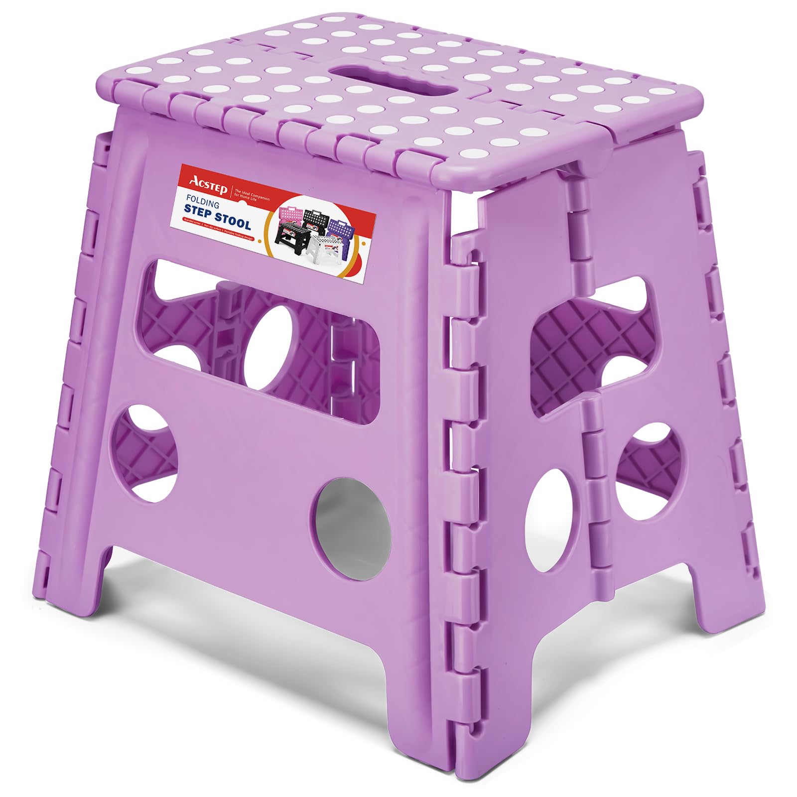 ACSTEP 13 Inch Folding Step Stool,Foldable Step Stools for Kids and Adults 300 LB Capacity, 300 LB Capacit Suitable for Kitchen Fishing (Light Purple)