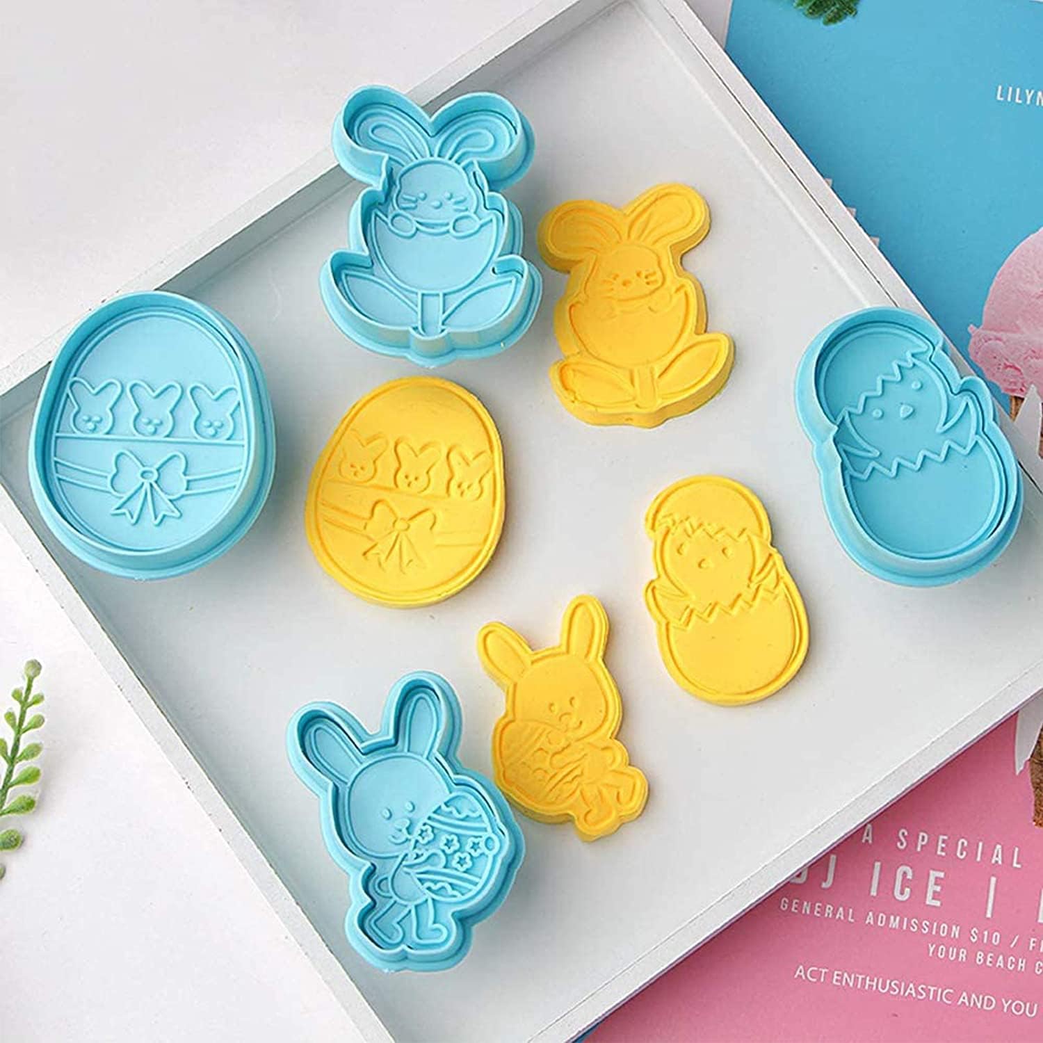 8Pcs Easter Egg Bunny Plunger Cookie, Fondant Craft Cake Decorating