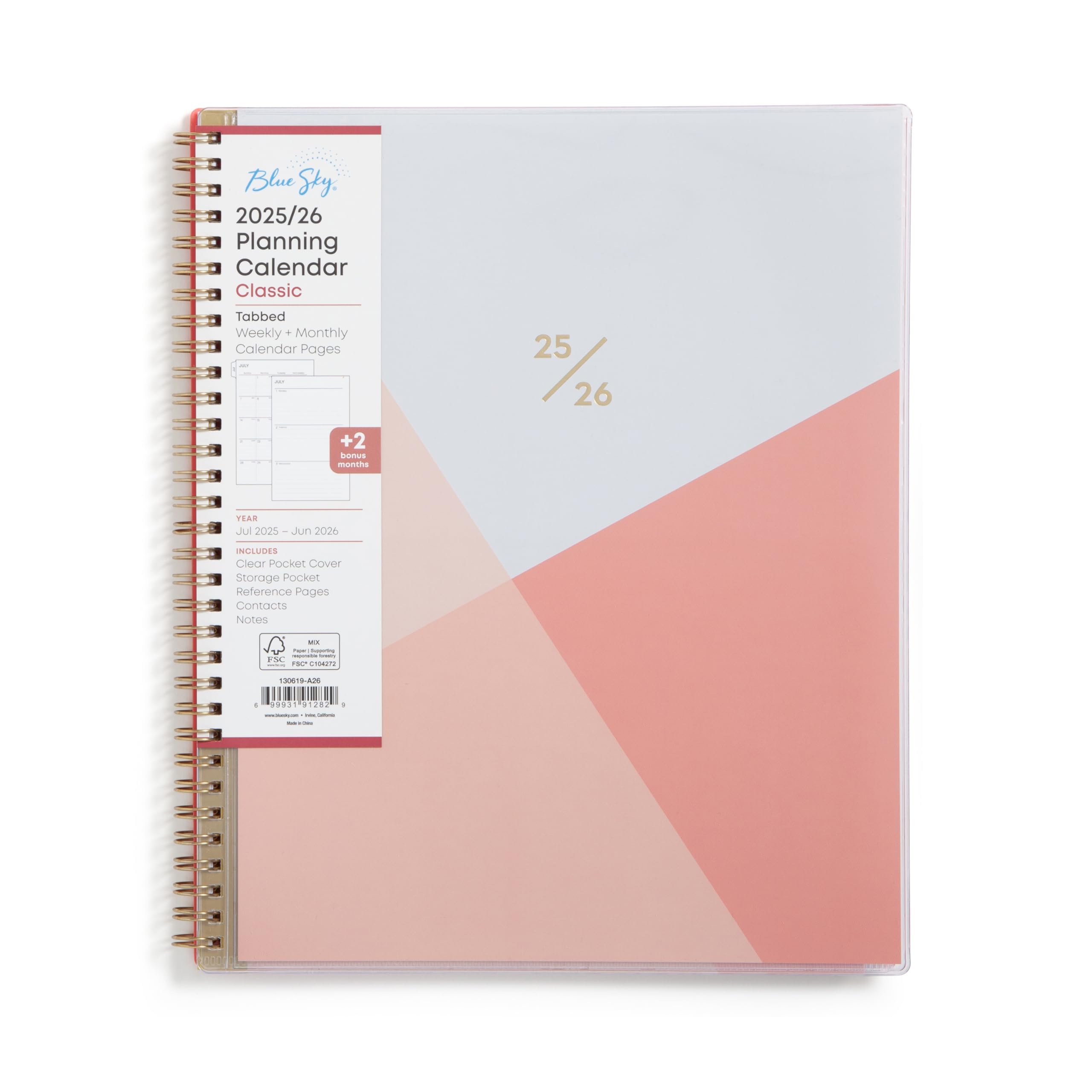 Blue Sky Wochen- und Monatsplaner 2025-2026, Juli 2025 - Juni 2026, 12 Monate, 21,6 x 27,9 cm, flexibler Einband, Spiralbindung, Aufbewahrungstasche, Cali Pink