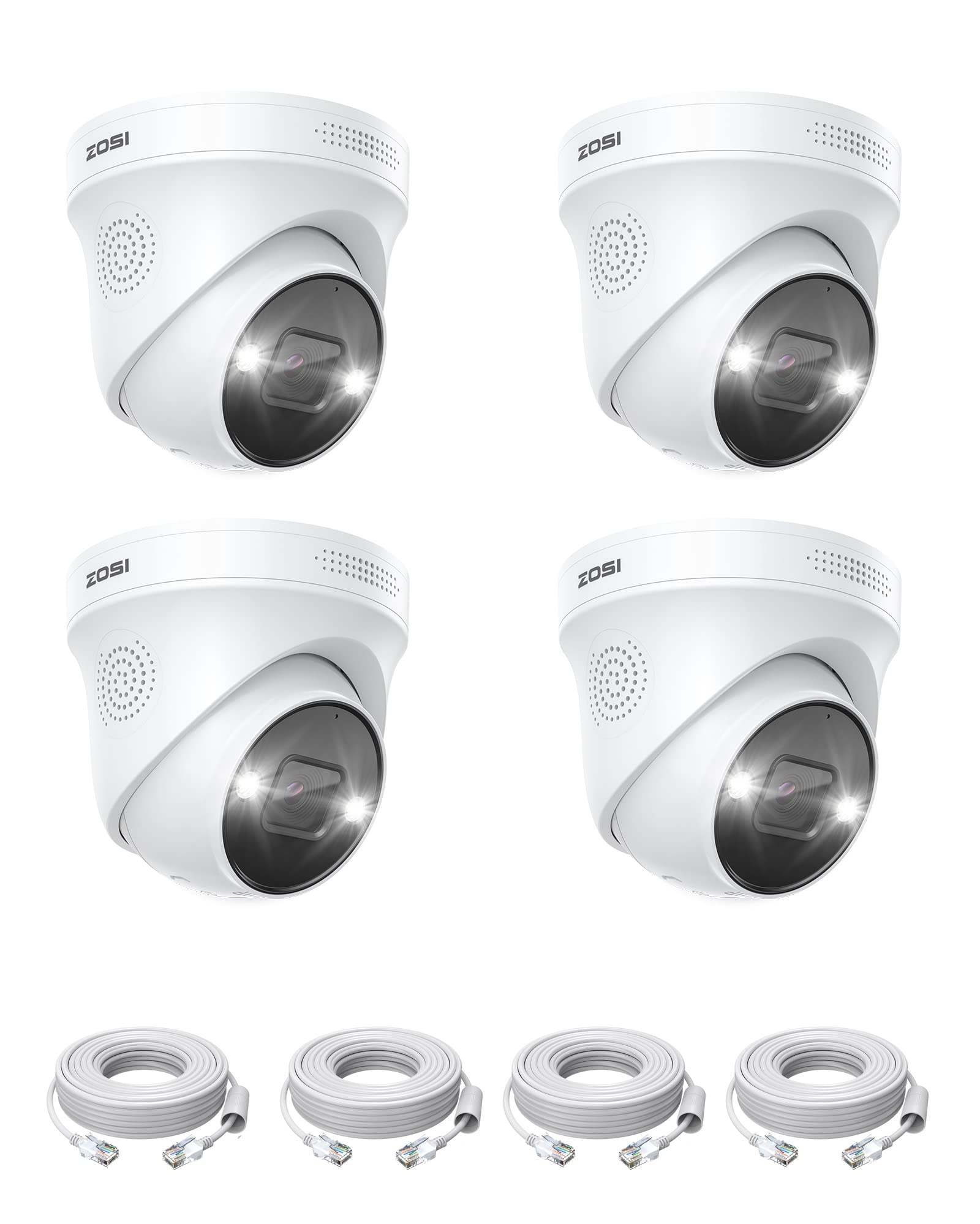 ZOSI 4pcs 5MP Cámara de Vigilancia IP PoE Exterior, Cámara Adicional para NVR PoE Kit de Videovigilancia, Visión Nocturna en Color, Detección de Persona