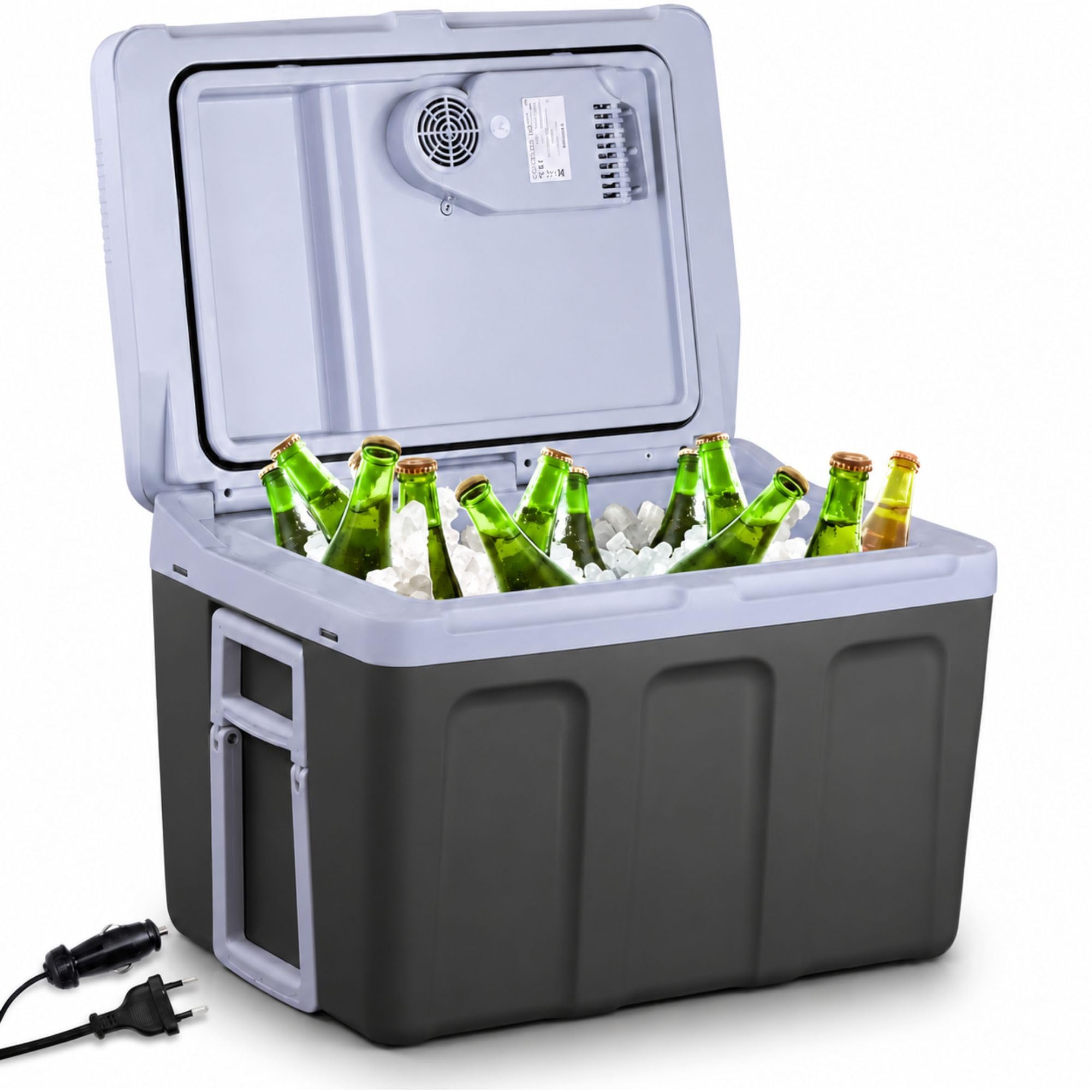 Arebos Nevera portátil de 40 litros, para enfriar y mantener el calor, mini frigorífico ecológico, 12/230 V para coche y enchufe