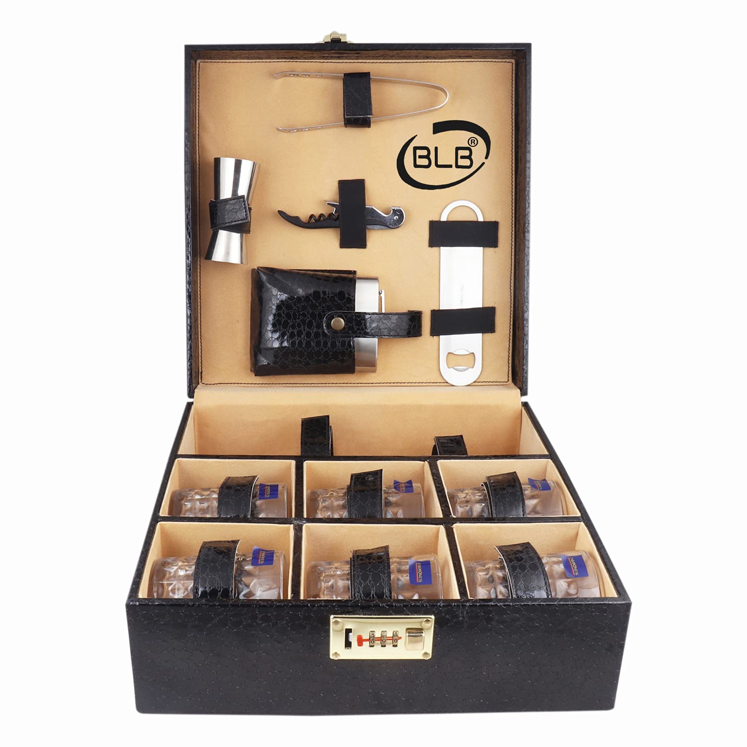 BLB - BORSI LEATHER BAGS Premium Bar Box 6 Glass Black Croco Bags)-Black-1