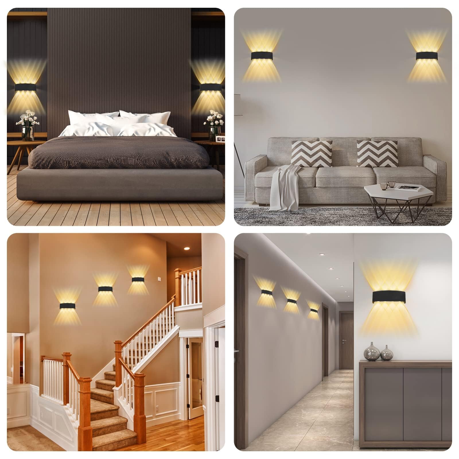 Lureshine 2 Stück Wandleuchte Innen, 22x8x5cm Up an Down Wandlampe, Aluminium-Druckguss Aussen 8w Schwarz IP 65 LED 3000K Warmweiß, für Wohnzimmer Schlafzimmer, Flur, Balkon, Treppenhaus