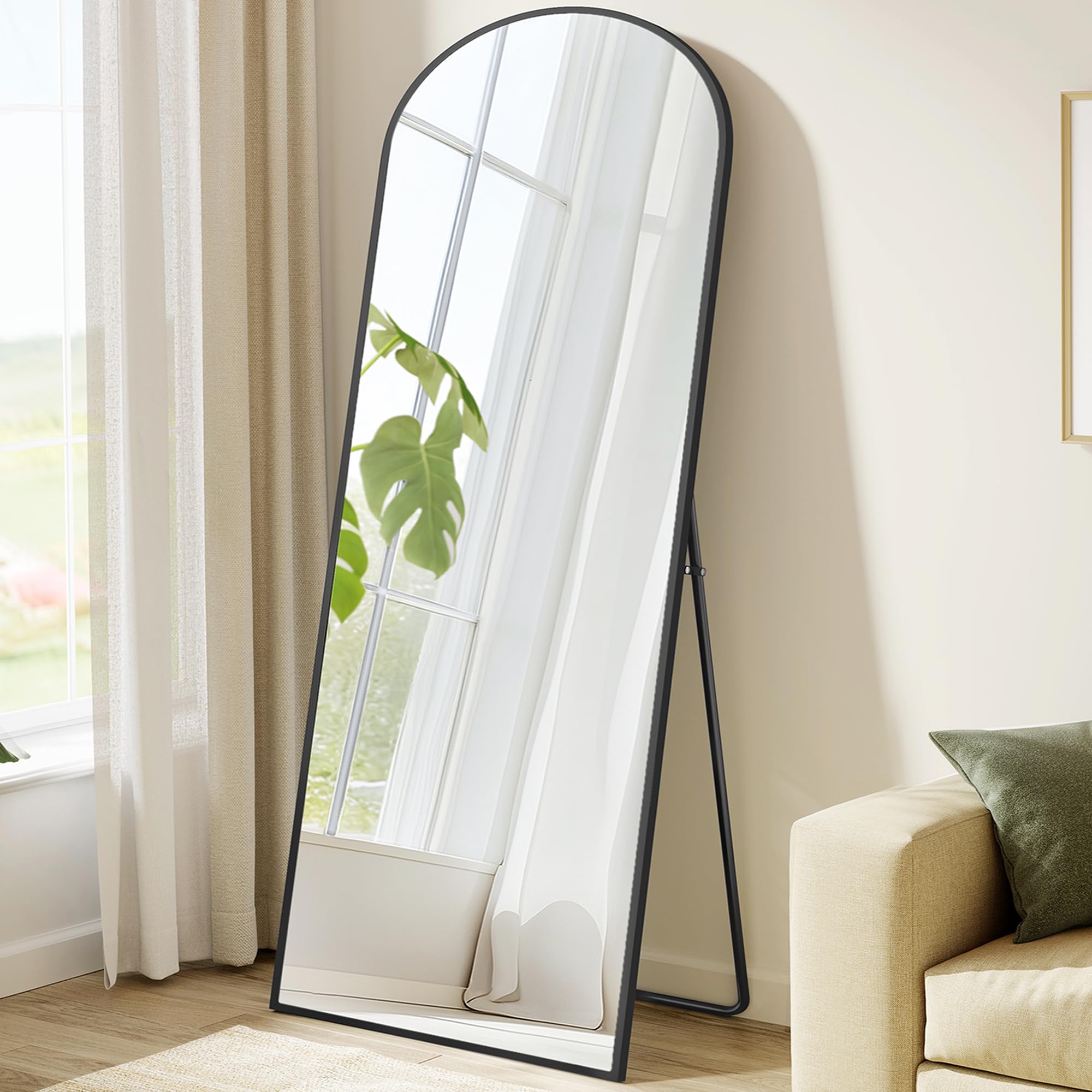 SONGMICS Ganzkörperspiegel 165 x 60 cm – gewölbter Standspiegel, Aluminiumrahmen, Hartglas