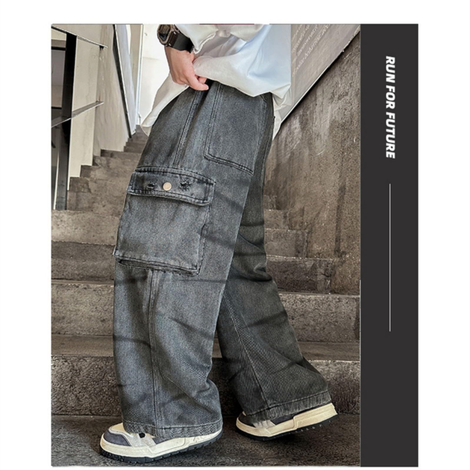 Pantalones Vaqueros de Niño, Pantalones Cargo con Cintura Elástica Corte Regular para Niños de 4 a 12 Años
