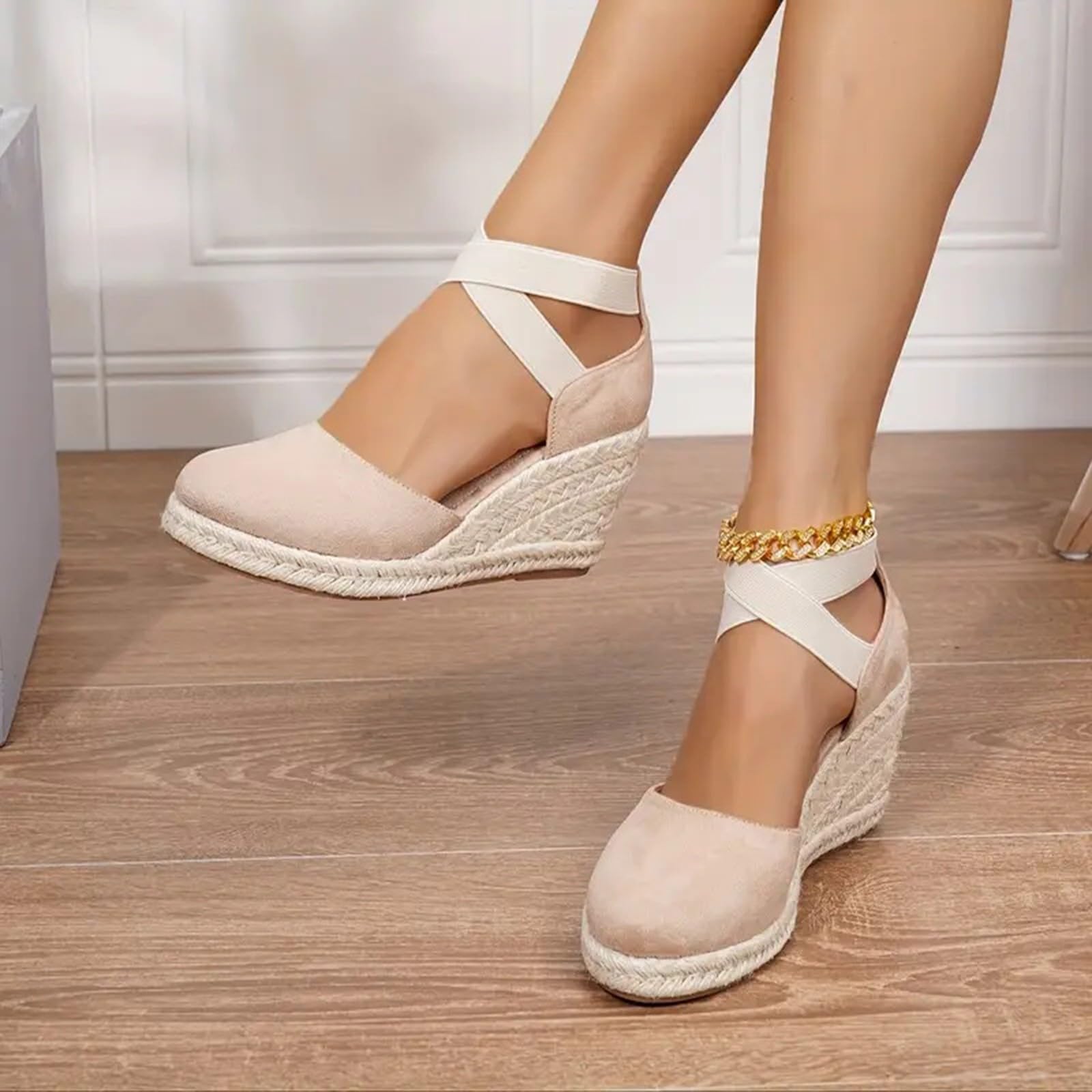 Genérico Sandalias Mujer Verano Primavera Verano Anchas Mujer Cuña Plataforma Zapatos Yute Sandalias de Tacón Vestir Elegantes Shoes Alpargatas Valencianas Fiesta Verbenas