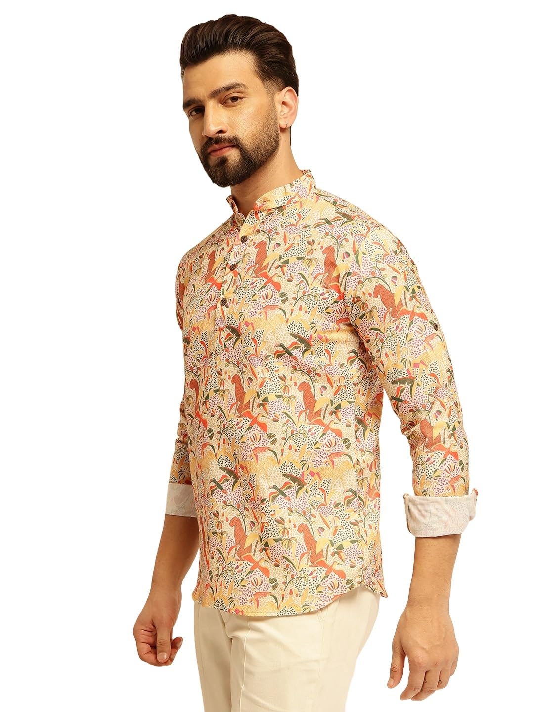sojanya (Since 1958 Men's Cotton Linen Only Short Kurta with Geometric Print-picture-44