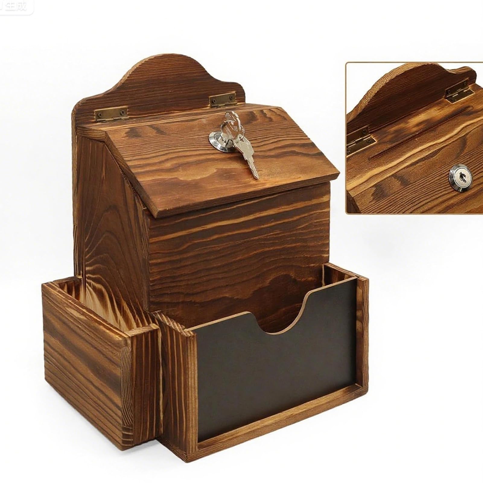 Buzón de Sugerencias Buzón Postal de Madera con Cerradura y Dos Ranuras