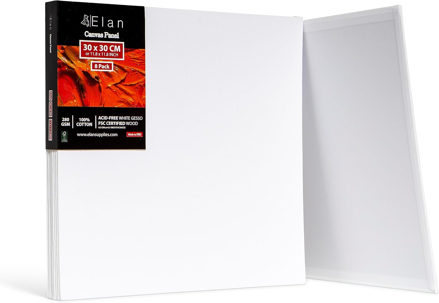 Elan Cotton Canvas Panels 12x12, 8Pack Canvas Boards for