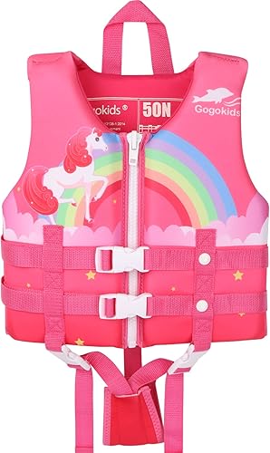Gogokids Chaleco de natación para niños, flotadores para niños y niñas, 20 a 70 libras, chaqueta flotante con correa de seguridad ajustable, chaleco