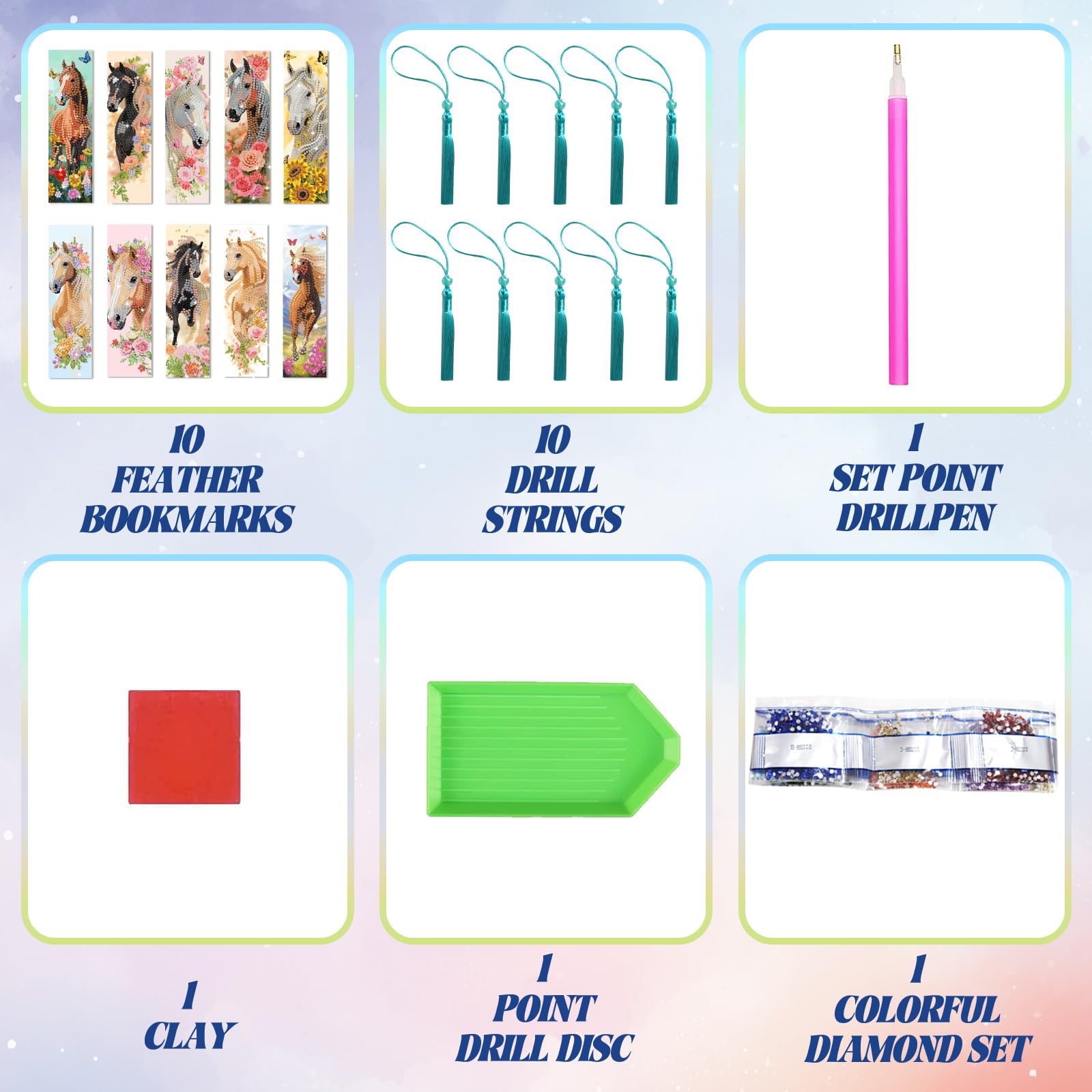 beinkmake 10Pcs Horse Flower 5D Diamond Art Bookmarks Floral Diamond DIY Painting Bookmarks Rhinestones Beaded Acrylic Tassel Bookmark for Adult Beginner Crafts - Image 3
