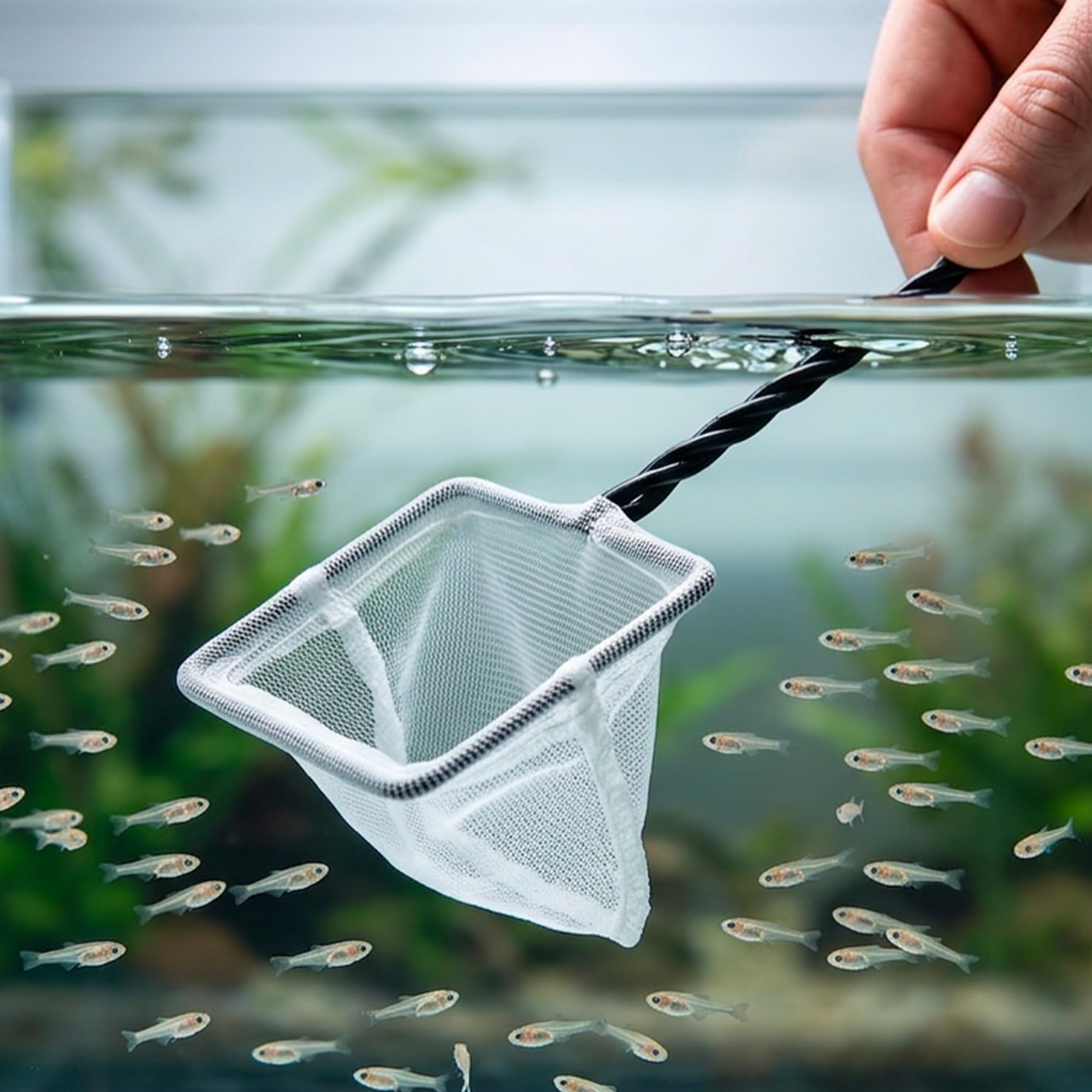 Red Amtra para Peces Pequeños o Alevines, Red de Acuario de Nylon de Malla Fina, Mango Reforzado, Durable, 8 x 5 cm