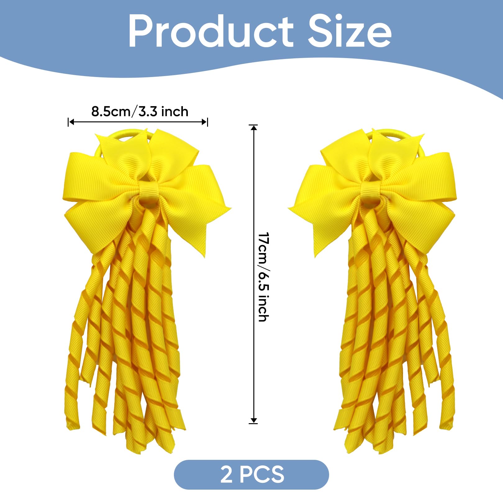 2 Pcs Yellow Hair Accessories School Hair Bow Spiral Hair Ties Girls Bows Ribbon Kit Kids Bands Ribbons Bobbles Band Personalised Yellow Scrunchie Headband,for Girl Toddler Ponytail Curly Streamers - Image 2