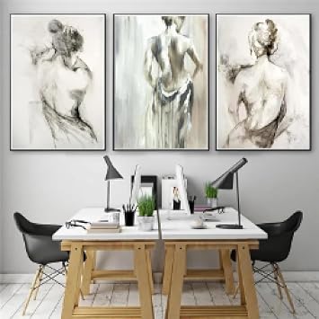 ZHUOYA Abstract Black and White on Canvas Wall Art Paintings Woman Sexy Back Painting Girl Posters and Prints Picture Cuadros 50x70cmx3 Frameless