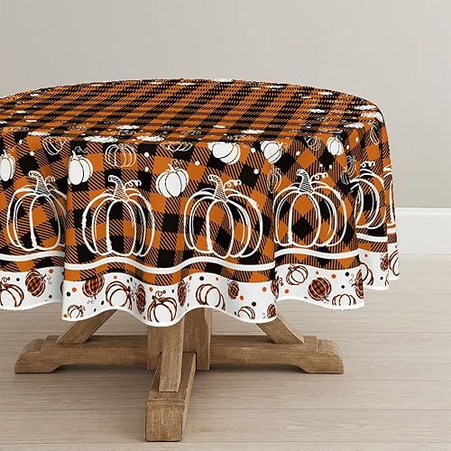 Horaldaily Mantel rectangular de otoño de 60 x 84 pulgadas, diseño de cosecha de otoño de Acción de Gracias, naranja y negro, a cuadros, calabazas