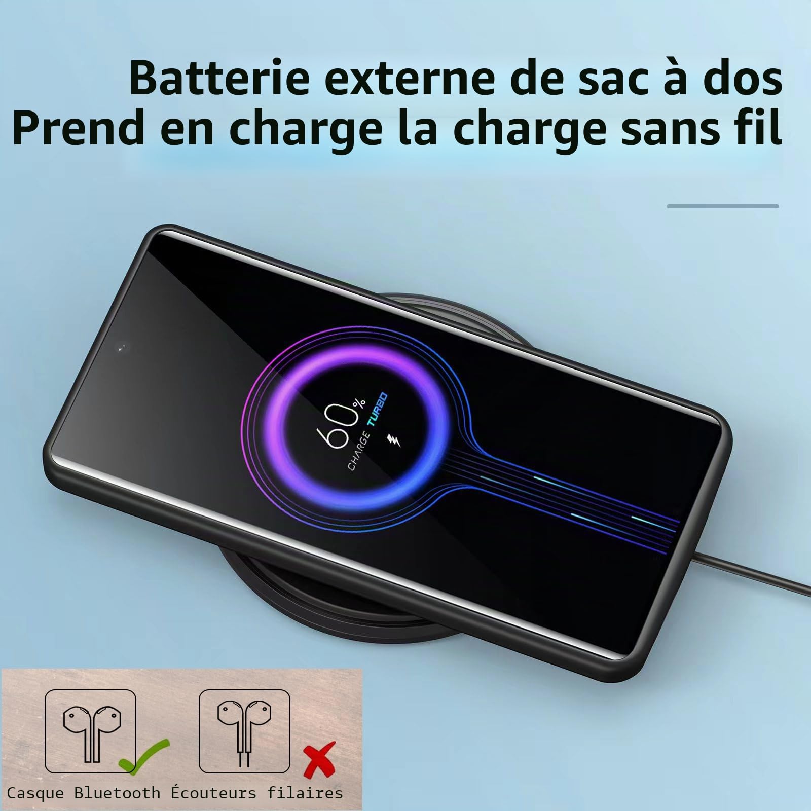 Étui de Chargement sans Fil pour Google Pixel 8 Pro, boîtier de Batterie Rechargeable Portable Haute capacité 10 000 mAh Chargement sans Fil Qi avec boîtier de Chargeur de Batterie étendu Pixel 8 Pro